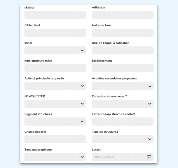 Une fiche contact pas structurée donc difficile à lire.
